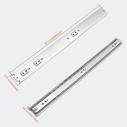 Probrico 10 Pairs 22 Inch Rear/Side Mount Drawer Slides with Rear Mounting Brackets, Heavy Duty Ball Bearing Soft Close Drawer Glides, 3 Folds Full Extension Dresser Drawer Runners - Thumbnail 5