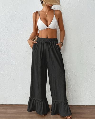 Bsubseach Wide Leg Pants Woman High Waist Palazzo Pants Flowy Casual Trousers Beach Vacation Outfits4