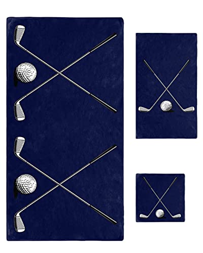 Daleng Ultra Soft Bath Towels Set Of 3, Sports Theme Golf Ball Blue Highly Absorbent Microfiber Bath Towel Hand Towel And Washcloth For Bathroom Dormitory Sports Yoga Gym Hotel Travel #TOP13