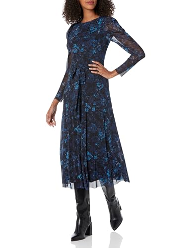 Robe femme midi Anne Klein puff sleeve avec ceinture tissu pour tenue chic fluide