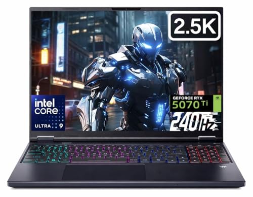 Image of Acer Predator Helios Neo 16 AI Gaming Laptop, 16 inch 240Hz IPS 2.5K Display, RTX 5070 Ti 12GB GDDR7, Intel Ultra 9 275HX 24-Core CPU, 64GB DDR5 RAM, 1TB SSD, Backlit KB, Thunderbolt 4, Win 11
