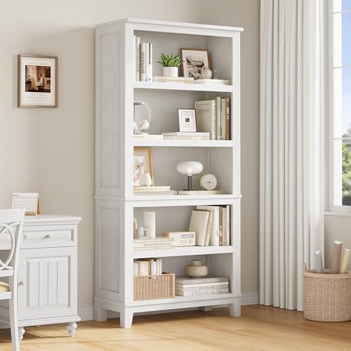 SLEKVERSA 71" Farmhouse Bookcase w/Adjustable Shelves & 31.5" Width, 5