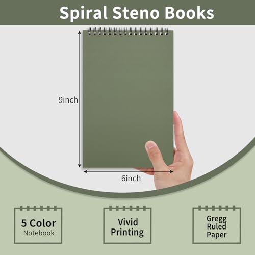 EOOUT Top Spiral Steno Pads 5 Pack Aesthetic Pocket Notebooks 6x9 Inches, 60 Sheet White Paper Gregg Rule, Colorful Covers, Steno Notebooks for Writing Notes in School, University, College, Office - Thumbnail 2