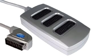 World of Data 3 Way Scart Splitter - A fully wired (all 21 pins) Scart Multiplier - Audio & Video (AV) - 1 x Male to 3 x Female - 0.4m Cable - Stylish Silver Design - Deluxe Edition