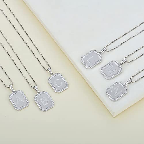 Yl Initial Necklace For Women 925 Sterling Silver Rectangle Pendant Halo Polished M Letter Jewelry #TOP3