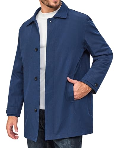 Image of Little Donkey Andy Men's Waterproof Mid-Length Trench Coat, Lightweight Long Rain Coat, Single Breasted Overcoat