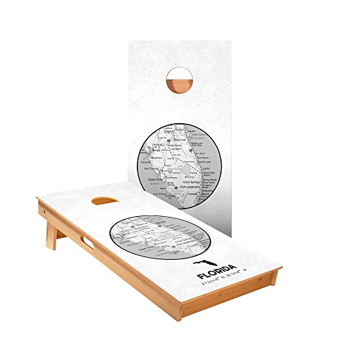 Skip's Garage Florida State Map Cornhole Boards - Includes (2) Boards (Resin Bags) + (1) Carry Case, (2) Hole Lights & (2) Edge Lights