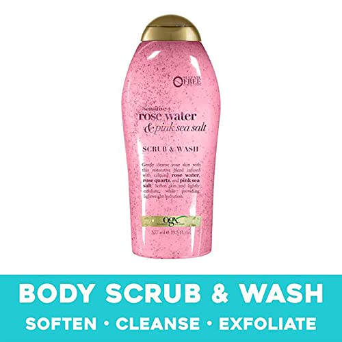 Ogx Sensitive + Pink Sea Salt & Rosewater Sulfate-Free Soothing Body Scrub With Healing Rose Quartz, Gentle Exfoliating Daily Body Wash To Soften & Smooth Skin, 19.5 Fl Oz (Pack Of 3) #TOP1