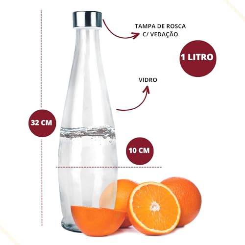 Tuut, Linha Vidro, Garrafa Transparente com Tampa Inox Acqua 1L