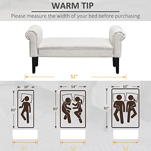 Homcom 52" End Of Bed Bench, Linen Upholstered Ottoman Bench, Bedroom Entryway Bench With Armrests, Cream White #TOP5
