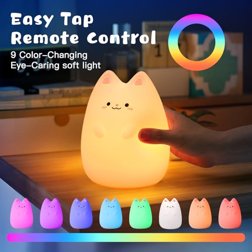 Nice Dream Cat Night Light for Kids, 9 Color Changing Baby Cute Night Light with Remote?Timer, Rechargeable Cat Kids Night Lamp for Boys Girls Nursery Bedroom, Kids Kawaii Gifts (5.9