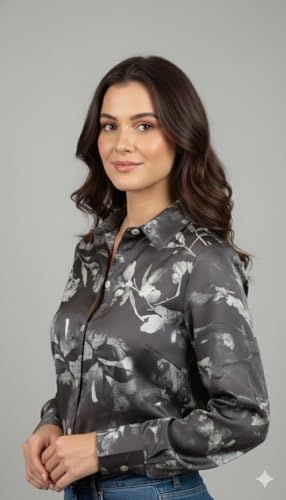 Image of Amazon Brand - INKAST Women Abstract Floral Printed Spread Collar Long Sleeves Casual Cami Shirt