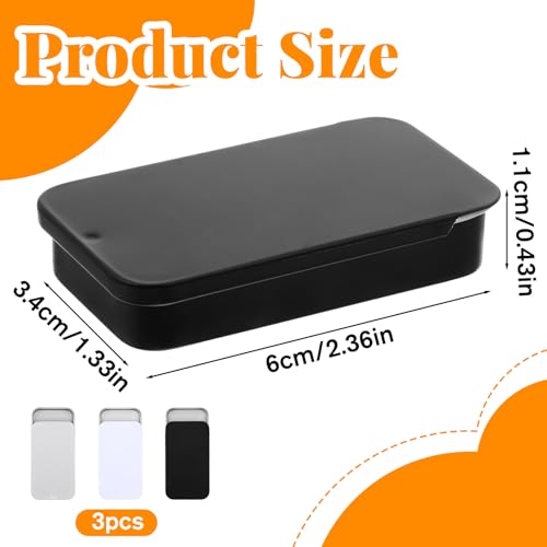 Image of 3 PCS Metal Tin Box Containers, 3 Colors Mini Rectangular Slide Top Tin Box Containers 2.36 by 1.33 by 0.4 Inch Empty Hinged Container for Candies Jewelry Crafts Pills Survival Kit