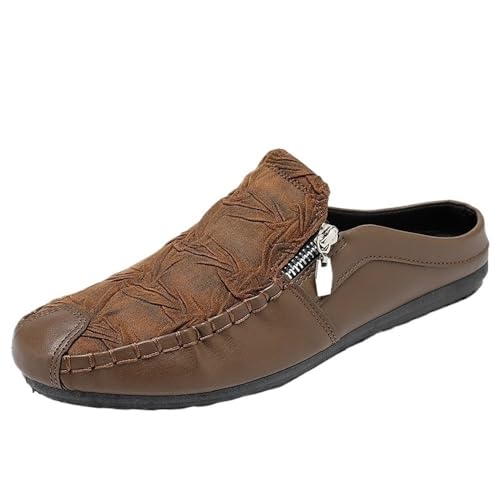 Mens Loafers Shoe Solid Color Stitching Details with Zipper Slippers Anti-Slip Lightweight Flat Heel