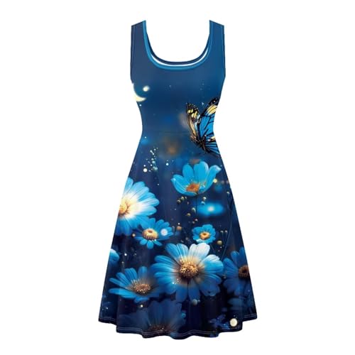 Image of TOADDITDO Women's Sleeveless O Neck Beach A-Line Party Coctail Tank Dresses Flared Sundress