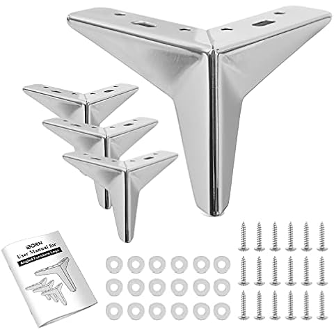 iBorn 4 inch Metal Furniture Legs Table Legs DIY Sofa Replacement Feet,Angled Design Chrome Brushed Finishing,Set Of 4 (10cm) Cover