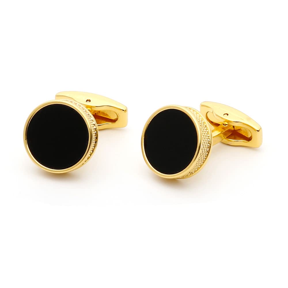 Gemelos franceses para Hombre, Sencillos, Modernos, Dorados, clásicos, Redondos, Negros, con Clavos para puños de Camisa franceses.