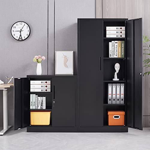Furstel Small Storage Cabinet, Black Metal Cabinet With Locking Doors And 2 Adjustable Shelves, Lockable Steel Storage Cabinet For Home Office, Basement, Garage #TOP7