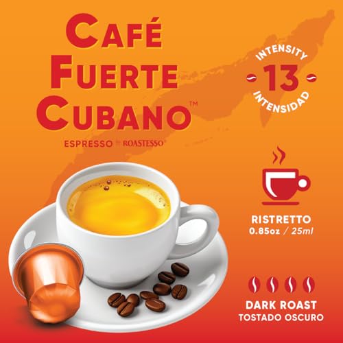 Café Fuerte Cubano, Aluminum Espresso Capsules, Compatible with Nespresso Original Machines, Dark Roast, Intensity 13, High Caffeine, Recyclable Coffee Pods, Roasted and Packaged in USA (40 Count)
