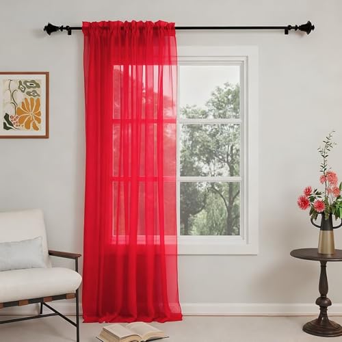 GFCC Cortinas Translucidas Salon 1 Piezas Visillos Rojo Dormitorio para Ventanas Habitacion Comedor Cocina,Modernas Cortinas Transparente de Suave 150x260 cm