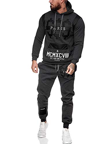 Leder Herren Jogging Anzug Jacke Sport Hose Fitness Hoodie Hose S16 S-XXL anthrazit L Cover