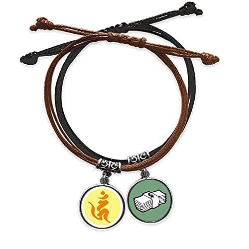 Pulsera de budismo sánscrito Hum en cuero artesanal y ronda patron