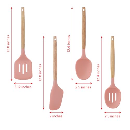 Glad Silicone Kitchen Utensils Set, 8pcs - Nonstick Cooking Tools with Wooden Handles and Utensil Holder - Spatula Set with Turner, Ladle, Spoons, Tongs, and Spaghetti Server - Rust - image 4