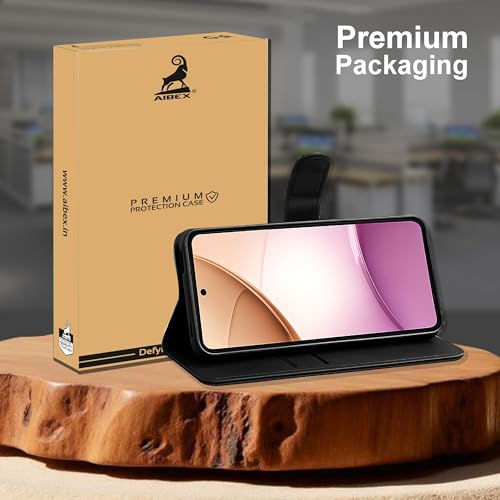 Image of AIBEX Shock Proof Flip Compatible for Motorola G45 5G / Motorola G34 5G Flip Cover Leather Finish | Inside TPU with Card Pockets | Wallet Stand | Complete Protection Flip Case - Black