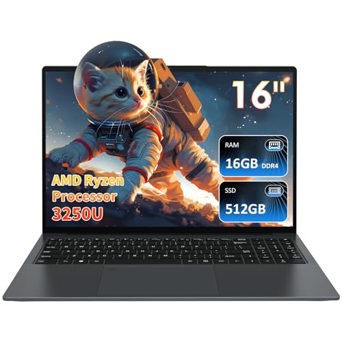 Auusda T160R 16'' Laptop, AMD Ryzen 3 3250U Up to 3.5GHz, 16GB RAM, 512GB SSD, Backlit Keyboard Computer, Fingerprint Reader, Secure Webcam, 57Wh Battery, USB-C PD, Win 11 Pro, Gray (R3|16GB|512GB)
