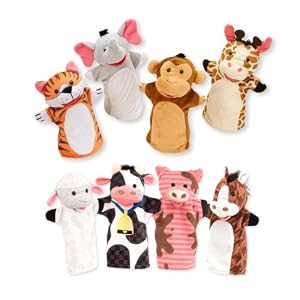 Melissa & Doug Animal Hand Puppets (Set of 2, 4 Animals in Each) - Zoo Friends and Farm…