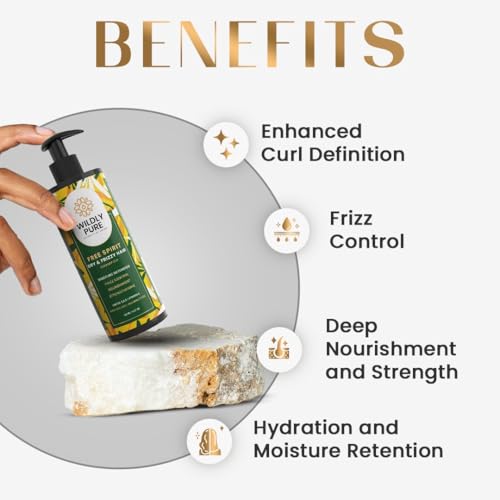 Image of Wildly Pure Natural Shampoo for Dry & Frizzy Hair | Vitamin E & Omega 3,6 & 9 | 66% decrease in Frizz in One wash | Sulphate, Paraben Free | Men & Women | 150mL (Free Spirit)