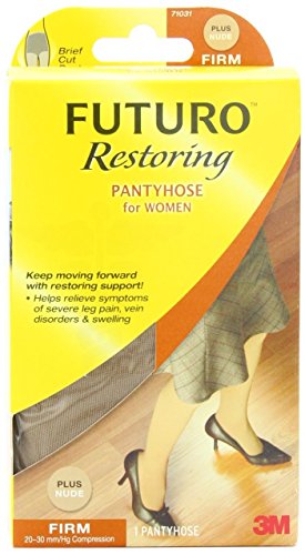 Futuro Pantyhose for Women, Firm Compression, 20-30 mm/Hg, Plus, Nude, Helps Improves Circulation