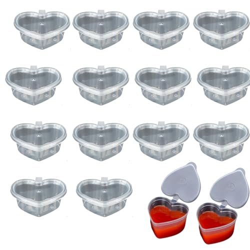Mookblank 50PCS 1oz Plastic Condiment Cups with Lids,Leak-Proof Portion Cups, Mini Disposable Containers for Sauces, Salad Dressings, Tomato sauce, Snacks, Jello Shot,Food Sample (Heart)