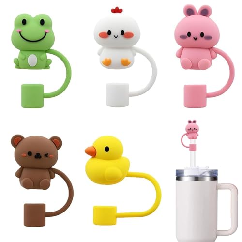 5 pezzi copertura per cannuccia per accessori Stanley Cup, 10 mm, graziosa copertura antipolvere, coperchio per cannuccia riutilizzabile, accessorio per Stanley Tumbler 30/40 oz, coppe non incluse