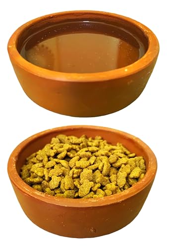 Image of ZENRISE Terracotta Bird Feeder, Water Tray, Bath tub for Birds in Balcony, Garden and cage - Brown, Clay, Small 12cm, Set of 2