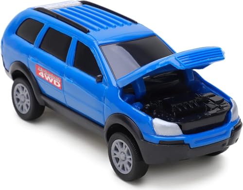 Toyland® 4x4-Auto- und Motorrad-Set aus – Freilauf – Maßstab 1:32 – Spielfahrzeuge (Blau)