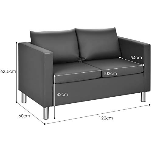 COSTWAY 2 Sitzer Sofa mit Kissen, Sofagarnitur Kunstleder, Couchgarnitur perfekt für Zuhause und Büro, grau