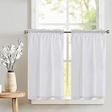 Vangao Küchen Scheibengardinen Waffelmuster Bistrogardine Cáfe Vorhang Einfarbig Vorhänge Lichtfilterung Fenstervorhang für Kurzfenster kleine Fenster Wohnzimmer Landhaus BxH 90x115cm, Weiß, 2er-Set