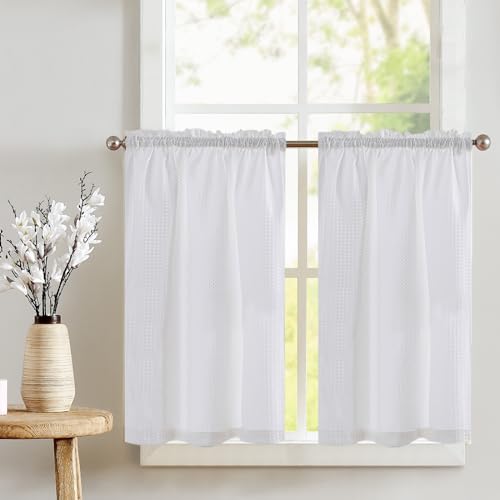 Vangao Cortina de ventana con diseño de gofle, cortina de privacidad para ventanas cortas, monocolor, filtración de luz, cortina para ventanas pequeñas, cocina, salón, cafetería, casa de campo, 90 x