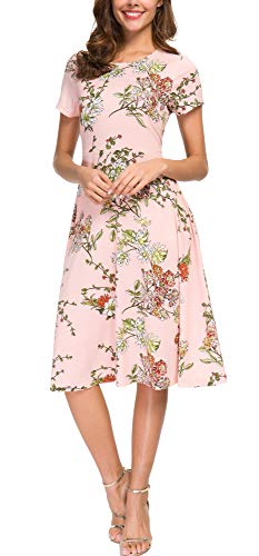 Image of Urban CoCo Women's Floral Print Short Sleeve Flared Midi Dress