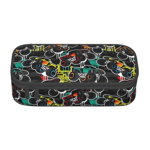 Image of Cartoon Truck Cool Monster Pencil Case Big Capacity Storage Pencil Pouch Stationery Bags With Zipper Portable Pen Holder Box Organizer For Boys Kids Student College School Office Supplies