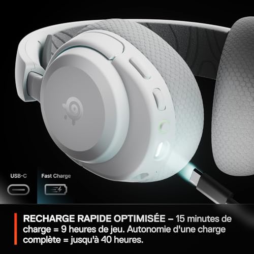 SteelSeries Casque Arctis Nova 3X Wireless - Appli Mobile Companion - Batterie 40h - Haut-parleurs magnétiques en néodyme - 2,4 GHz/Bluetooth - Micro détachable - Xbox, PS5, PC, Switch, Mobile -Blanc
