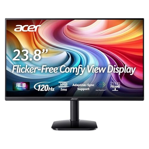 acer KA242Y G0bi 23.8" Full HD (1920 x 1080) Zero-Frame Home Office IPS Monitor | Adaptive-Sync Support (FreeSync Compatible) | Up to 120Hz Refresh | 1ms (VRB) | sRGB 99% | Tilt | HDMI & VGA Ports by Acer - Used condition - US$77.89