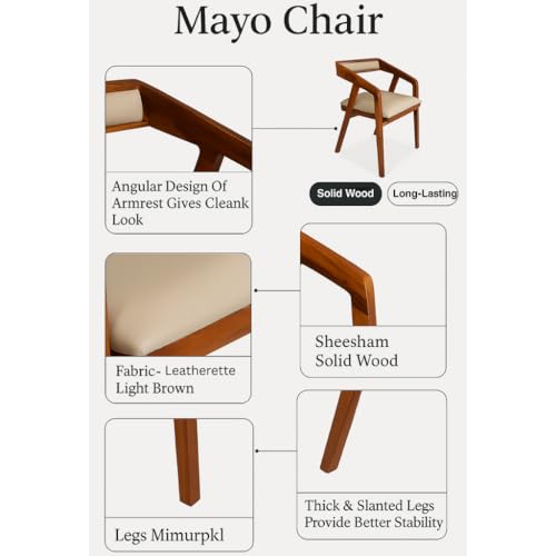 Image of Sheesham Wood Multipurpose Chair with Cushion | Solid Wood Modern Dining, Living Room & Office Lounge Chair | Wooden Armchair for Home Furniture (Honey Finish)