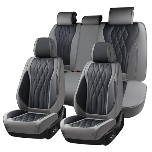 Image of Coverado Seat Covers FullSet, 5 Seats Car Seat Protector, Waterproof Nappa Leather Cushion, Front & Rear Fit for Most Sedans SUV Pick-up Truck-Gray&Black