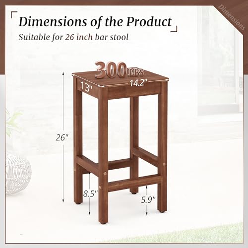 Taburetes de Bar de 26 Pulgadas, Juego de 2 Sillas para Barra, Asiento para Cocina y Encimera con Reposapiés, Taburetes de Madera de Acacia para Comedor, Cocina, Encimera, Café, Color Caoba miniatura 3