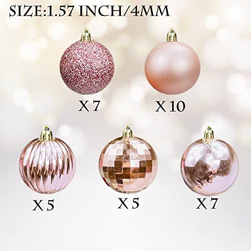 Aogu 34Pcs Christmas Balls Christmas Tree Ball Rose Gold 1.57" Ornaments Shatterproof Decorations For Trees Home Holiday Party Garlands Wreaths Decor Hanging Ball Ornaments Hooks Included #TOP1