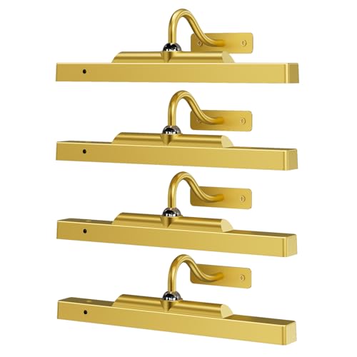 4 Pack Picture Art Above Light Set, 12" Wireless Battery Picture Lighting, Remote Control Timer 3 Color Temps for Living Bedroom or Museum (Gold) Gold