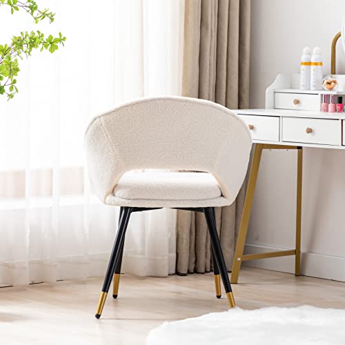 Ssline Faux Fur Vanity Chair Elegant White Furry Makeup Desk Chairs For Girls Women Modern Comfy Fluffy Arm Chair With Black Gold Metal Legs In Bedroom Living Room(1 Pack) #TOP7