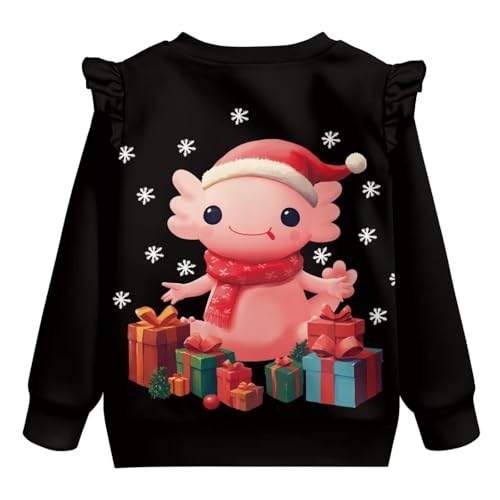 Girls Christmas Sweatshirts Ruffle Sleeve Shirts for Toddelr Girls Crewneck Tops Holiday Clothes 1-8 Years2